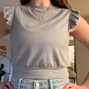 Light Blue Ruffle Sleeve Women's Top